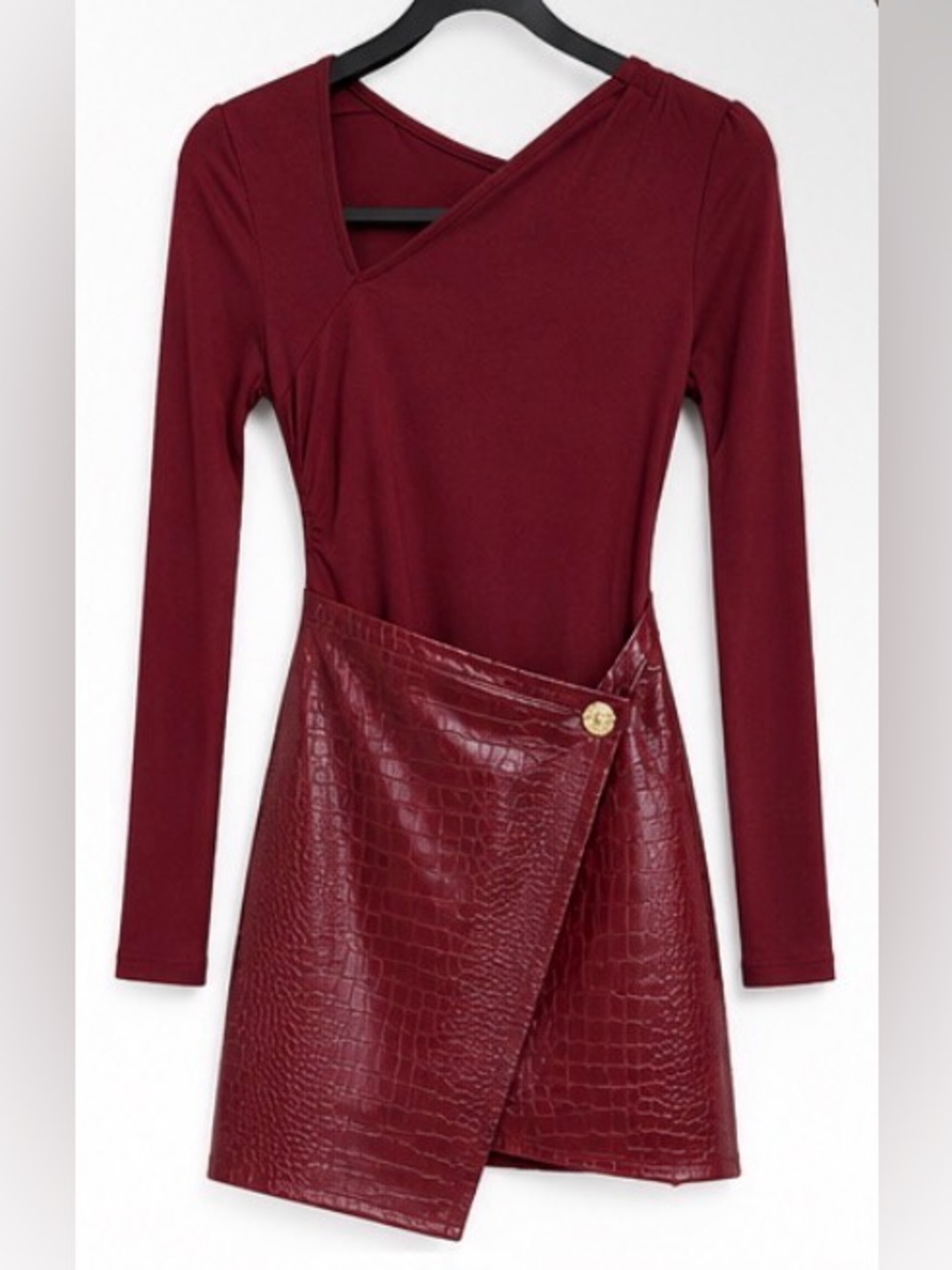 COMMENSE NWT Burgundy Faux Croc Wrap Mini Dress Medium